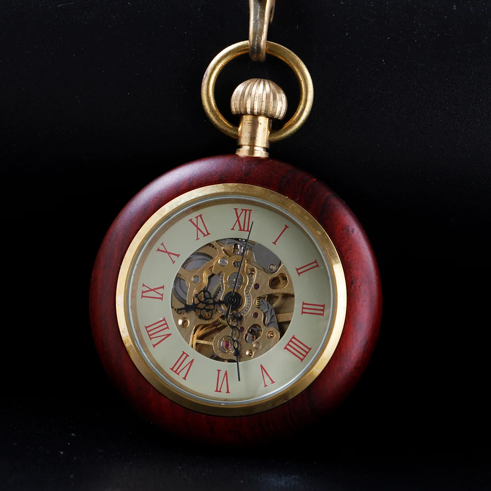 Vintage Wood Hollow Out Mechanical Pocket Watch High Quality Unisex Necklace Timing Pendant Mens and Women's Pocket Watch Renoj