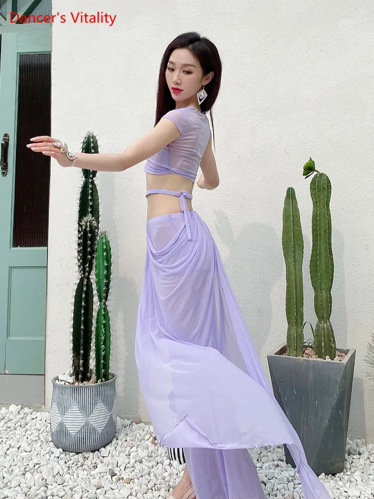 Belly Dance Summer Female Adult Temperament Top Suit Practice Clothes Oriental Dancewear Shirt Performance Skirt Women | Тематическая