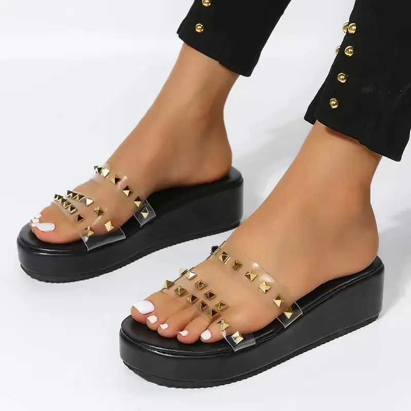 

2022 Plus Size 36-43 Women Sandals Rivets High Platform Summer Ladies Shoes Ins Club Fashion Sexy Female Footwear