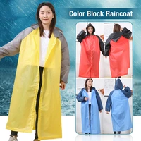 women men raincoat hooded eva fashion colorblock raincoat tourism outdoor hiking rafting rain poncho coat adult non disposable