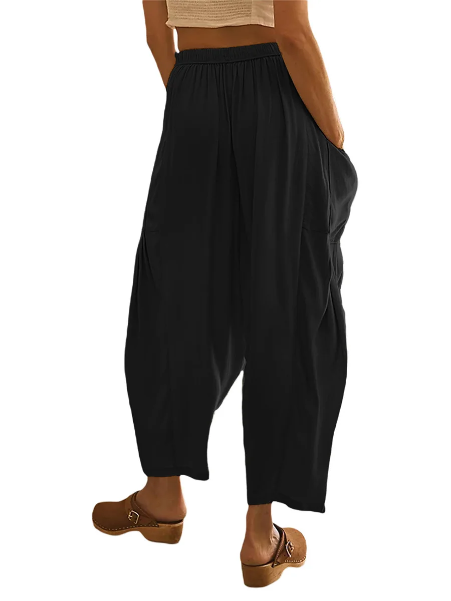 

Women‘s Wide Leg Pants Casual Loose Baggy Trousers with Pockets Lightweight Palazzo Harem Pants Streetwear