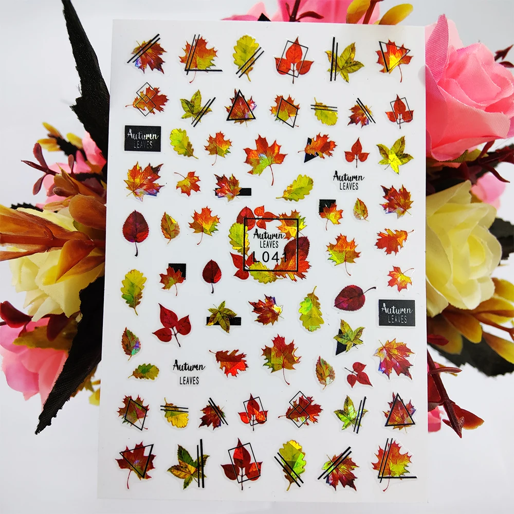 

New 3D Nail Stickers Autumn Leaves Maple Leaf Nail Art Decorations Sliders Foil Manicure Accessories Stickers for Nails