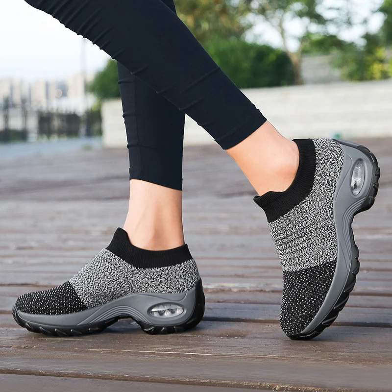 Womens Fashion Sneakers Breathable Mesh Casual Slip-on Walking Shoes Outdoor Cushioning Platform Nurse Shoes