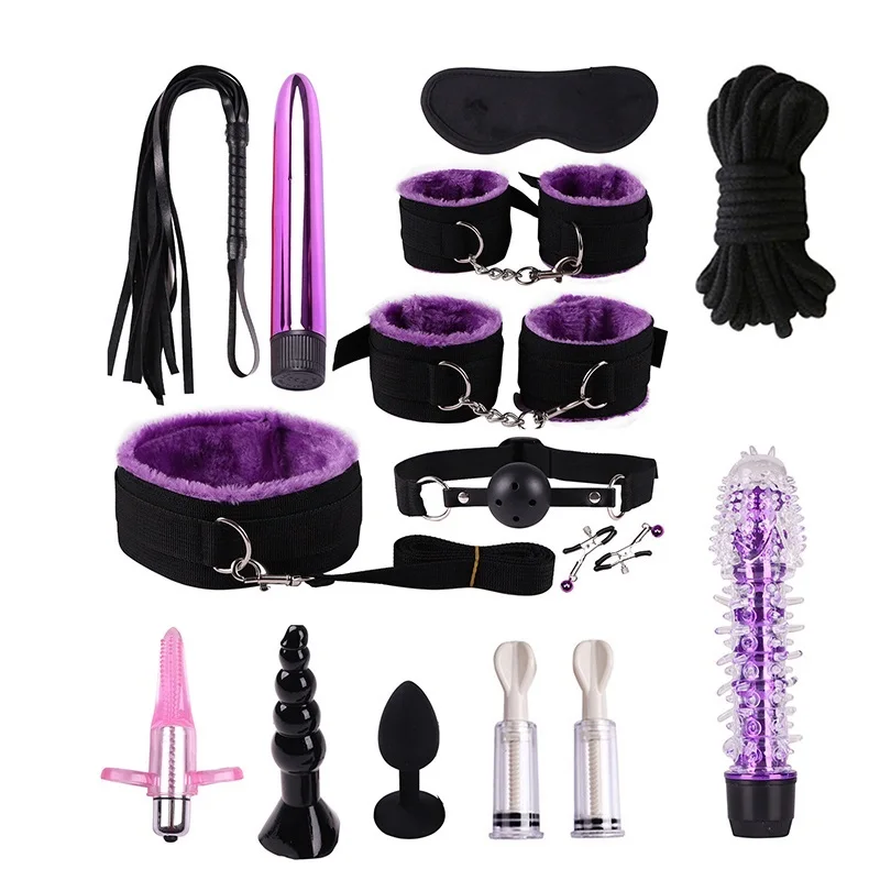 Эротические наручники, секс-игрушки для пар, набор для флирта, Униформа, БДСМ, анальная секс-игра, кнут, кляп, зажимы для сосков, Анальная проб...