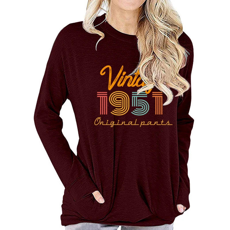 73th Birthday Gift Women Fall Long Sleeve T-shirt Born 1951 Classic Graphic Tops Vintage Print Long-sleeved T-shirts