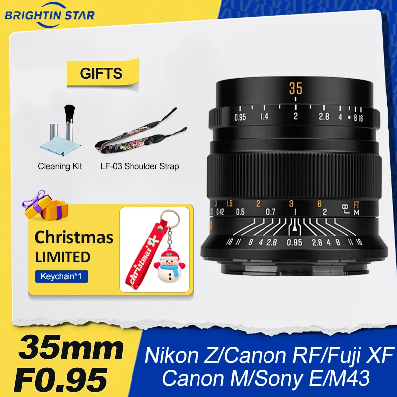 Объектив Brightin Star 35 мм F0.95 APS-C для беззеркальной камеры Sony E Nikon Z Canon EOS M EOSR RF M43 Fuji X