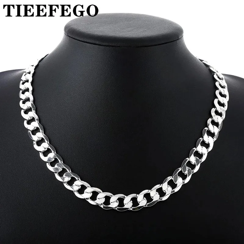 

TIEEFEGO 925 Sterling Silver Necklace for Men Classic 12MM Chain 18-30 Inches Fine Fashion Brand Jewelry Party Wedding Gift