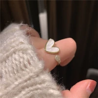 new trendy golden heart rings for women minimalist aesthetic shell zircon open ring female dinner party charming rings jewelry