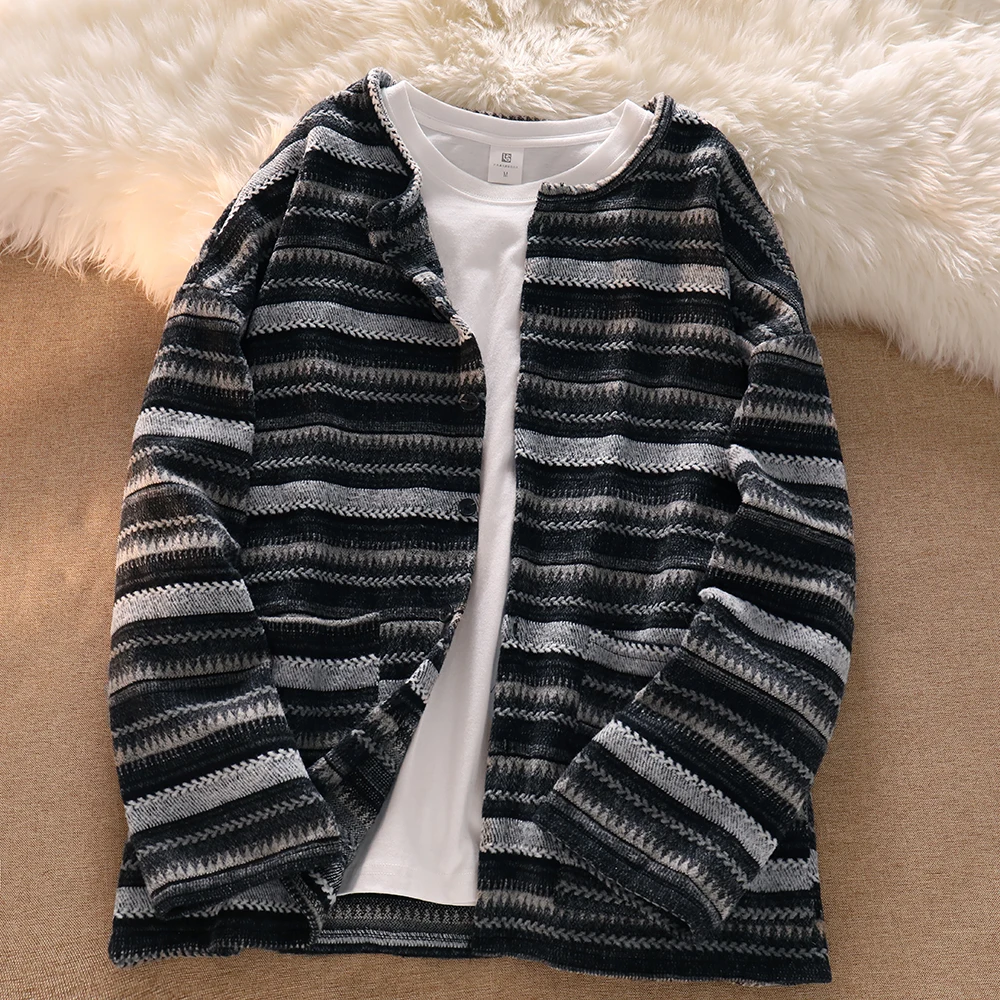 

Женский полосатый кардиган, трикотажный свитер в стиле ретро, пуловер в стиле хип-хоп, топы большого размера для пар, весна-осень 2022