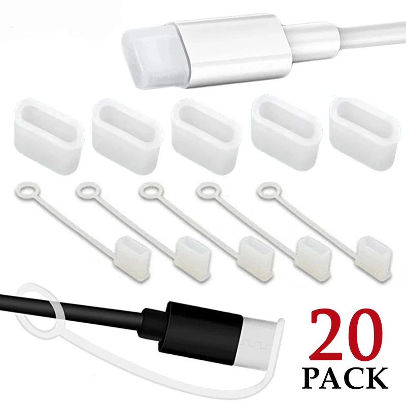 

20Pcs Type-C Port Transparent Dust Plug With Rope Anti-Lost Dustproof Protector Cap Stopper Data Cable USB Type C Clear Cover