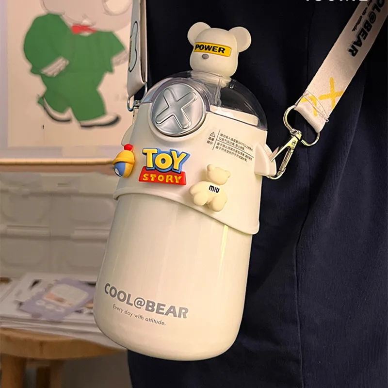 

480ML Stainless Steel Thermos Mug Ladies Thermos термос Children Sippy Cup Violent Bear Water Bottle Copo Termico Termos