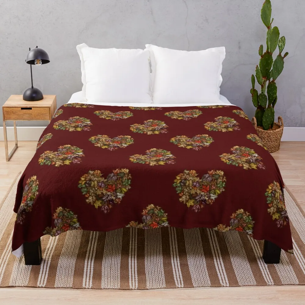 

Autumn Leaf Hearts for Fall Throw Blanket Custom Blankets Summer Blanket