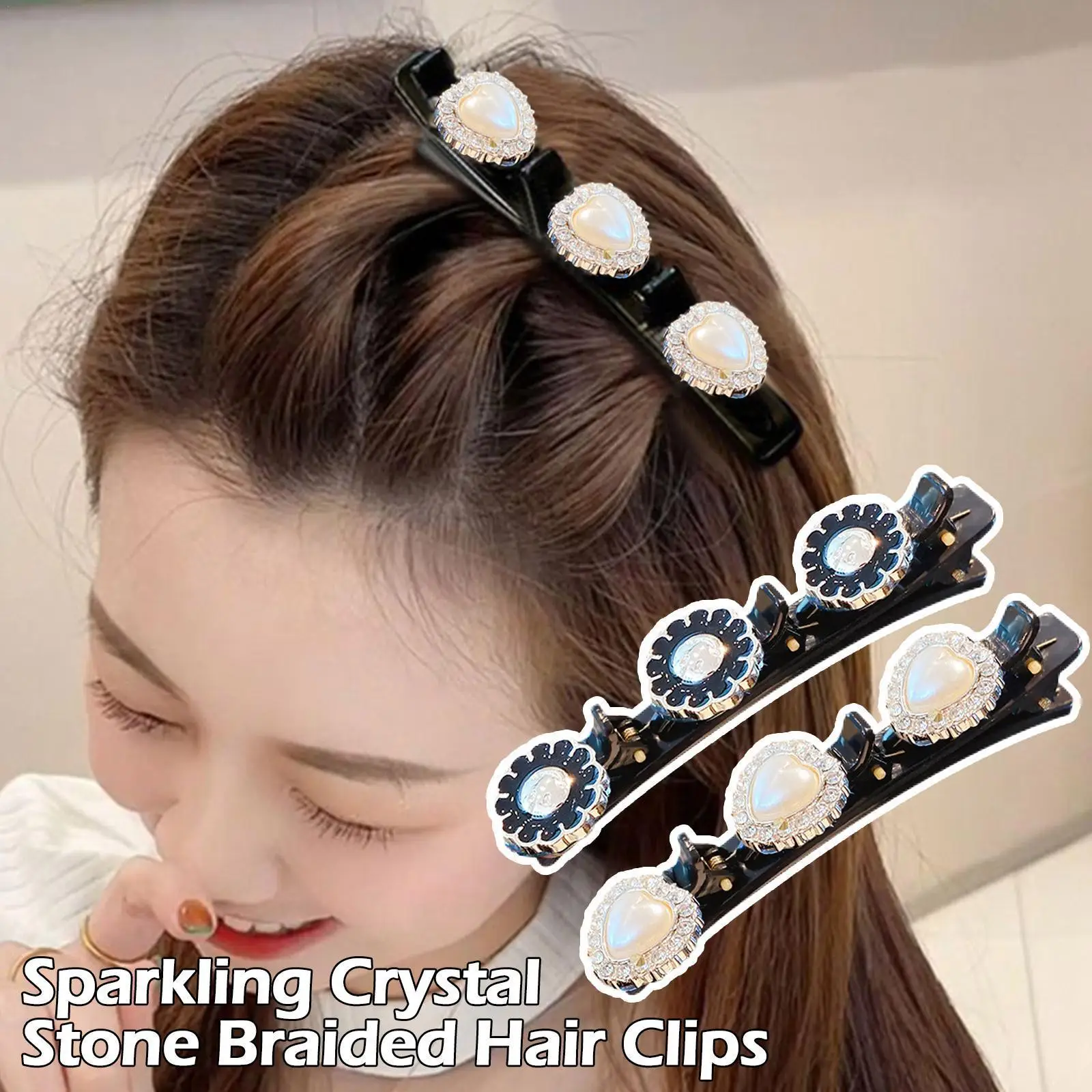

Sparkling Crystal Stone Braided Hair Clips Braided Double Style Clip Hairpin Bangs Hair Duckbill Teethed Clip Side Korean C J6w3