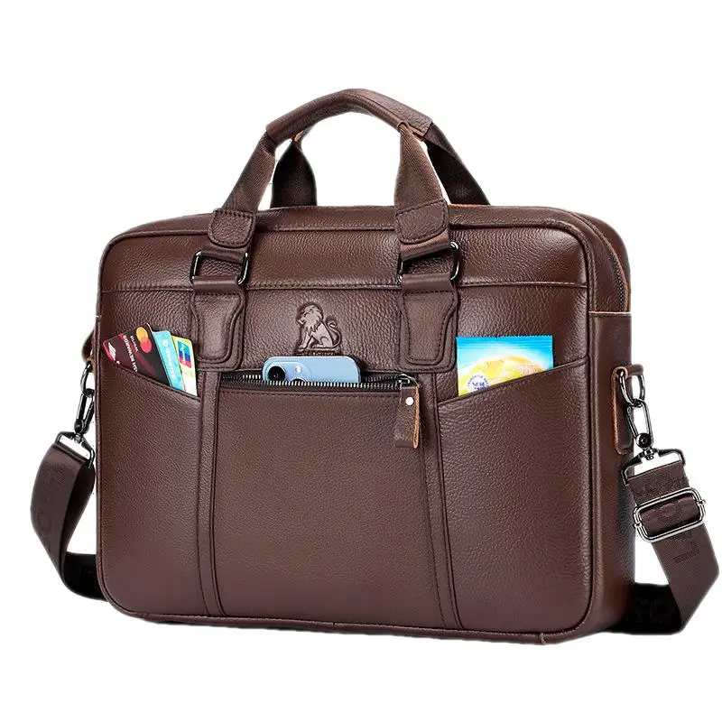 Genuine Leather Men's Briefcase Bag Business Travel Hand Tote Bag Large Capacity 15