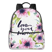 floral anemone with quote love you mom backpack for mens womens school travel shoulder backpack