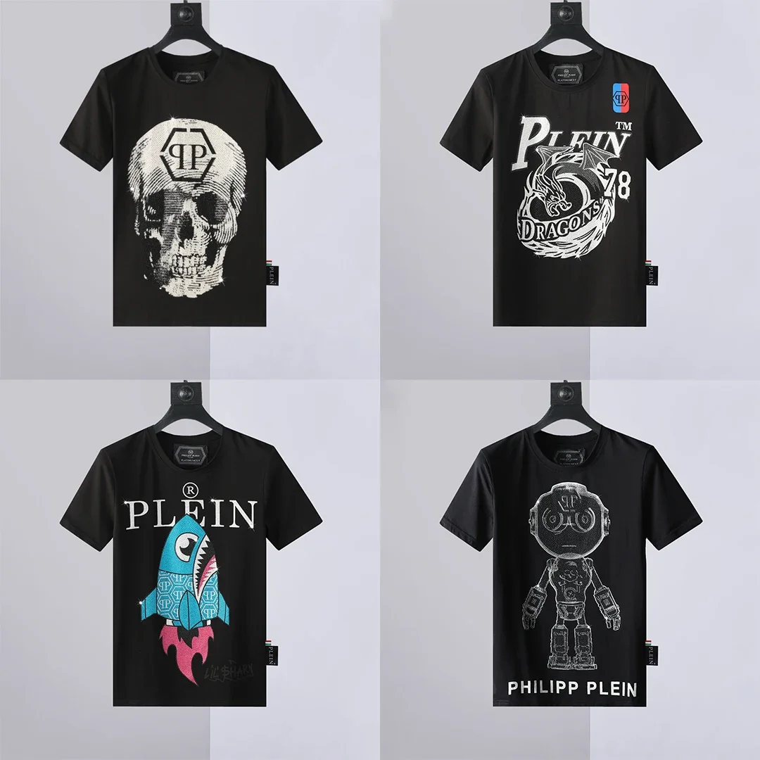Summer Plein Men 3D T-Shirt PP Skull Pattern Crew Neck QP PHILIPP Top Hip Hop Street Sportswear Male Clothing
