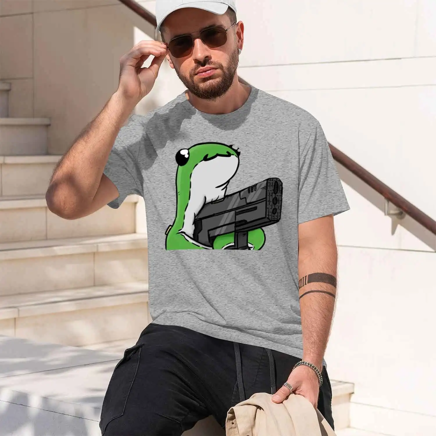 Фото Мужская футболка с коротким рукавом и круглым вырезом Ny Gun Sticker 2026 New Model, классическая повседневная модель, несколько цветов и размеров для повседневной носки. №4
