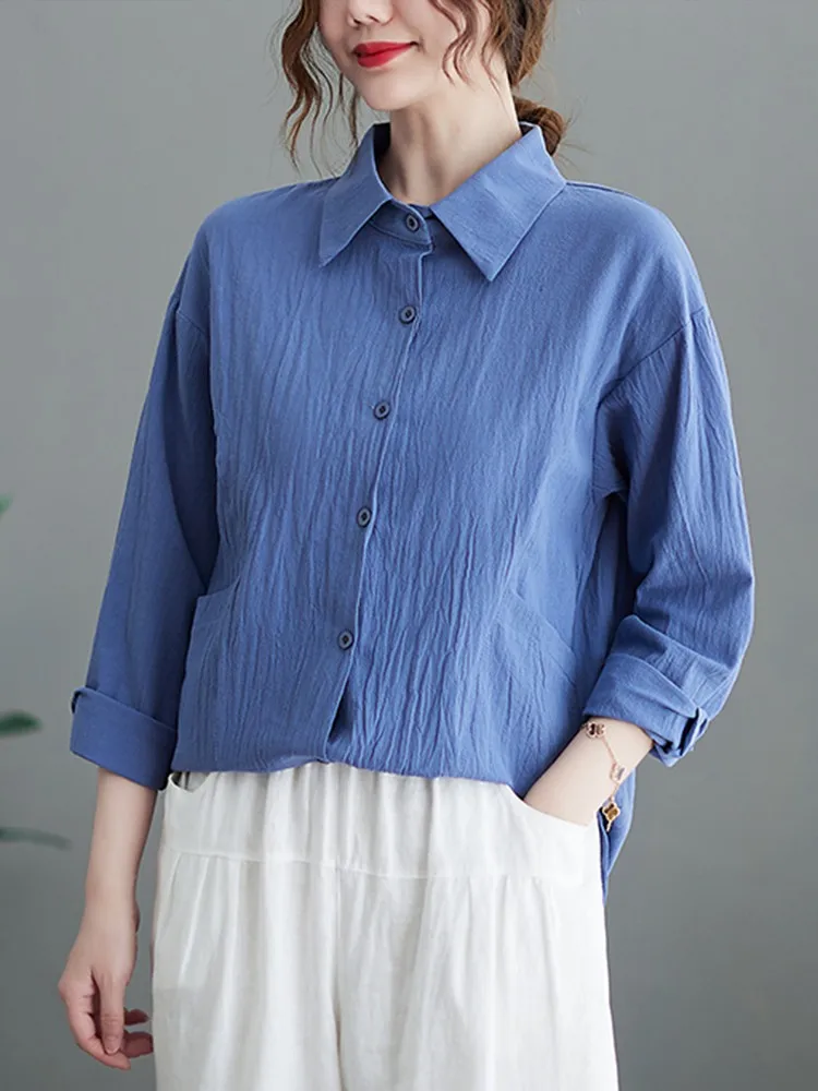 

Women Long Sleeve Casual Shirts New Arrival 2022 Spring Simple Style Solid Color Loose Female Cotton Linen Tops Shirt B1730