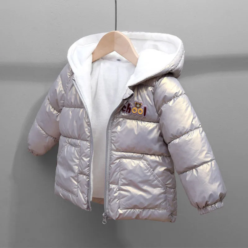 

Winter Girls Jacket Weatherproof Plus Fleece Warm Hooded Down down coat Fashion Letter Print 2-7 Years Old Children's Clothing