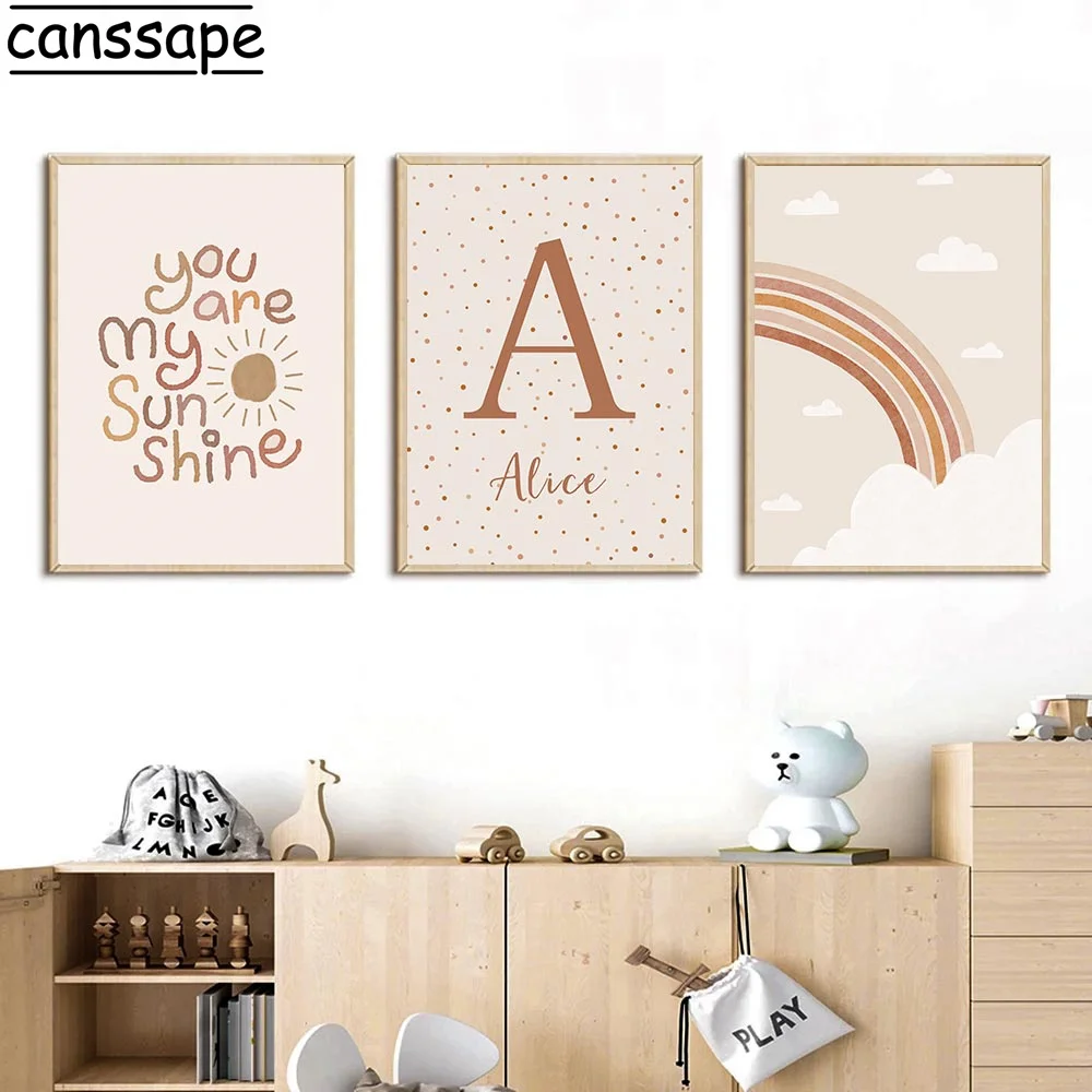 Постер с именем на заказ Картина холсте в стиле бохо альпака принты радуга