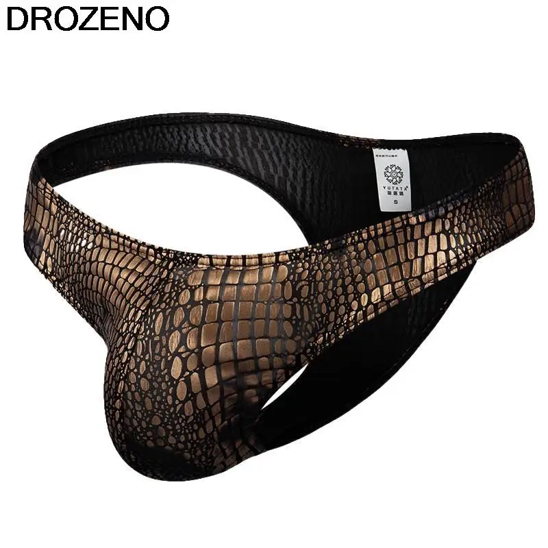 New Men's Half Sheath Imitation Leather Shiny Snake Pattern Men's Sexy Triangle U Convex Underwear Low Waist Bikini Shorts