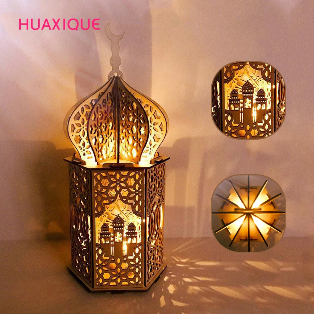 

Eid Mubarak Wooden Pendant Ramadan Decorations for Home Islamic Muslim Party Led Candles Wood Lights Eid Mubarak Decor Gifts