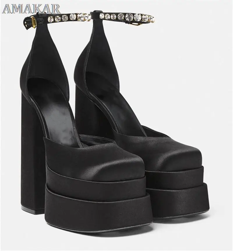 

Sexy Chunky High Heels Platform Dress Shoes Party Wedding Shoes Buckle Rhinestone Women Pumps Brand New Size 43