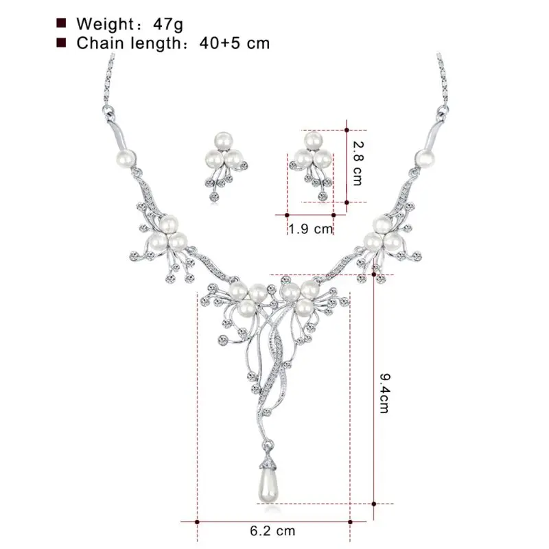 

2 Pcs Beautiful Imitation Pearl Floral Necklace Earrings Ear Stud Two Piece Bridal Set Jewelry for Women Girls Dropshipping
