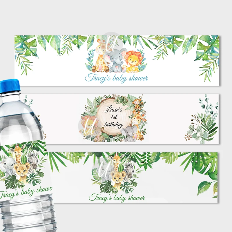 30pcs Jungle Animal Party Water Bottle Stickers Label Custom