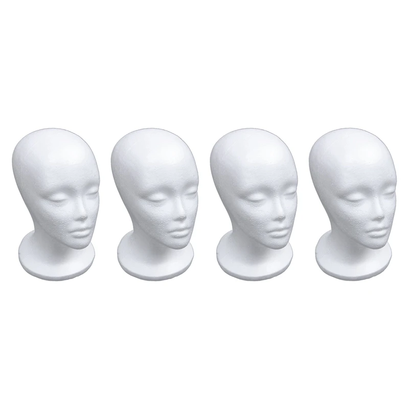 

4X Female Foam Mannequin Head Model Hat Wig Display Stand Rack White