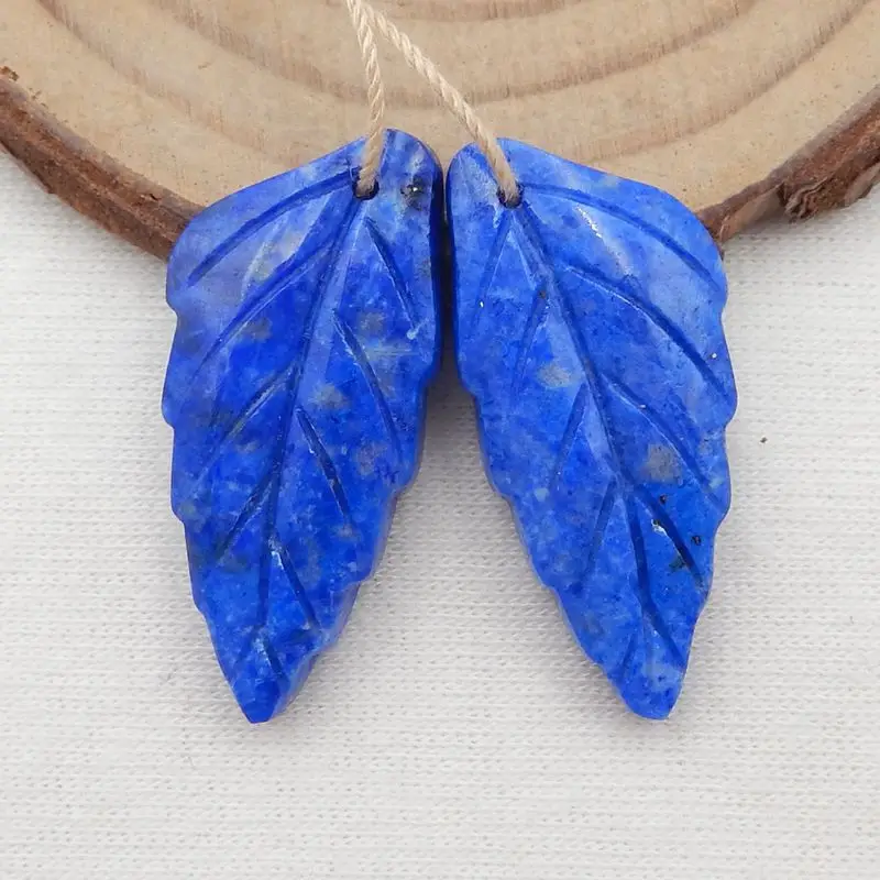 

Natural Stone Lapis Lazuli Carved Leaf Earring Bead 30x14x5mm 7g Fashion Jewelry Handmade Moving Accessories