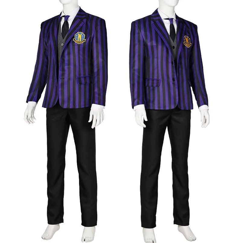 Halloween Carnival Hot TV Wednesday Addams Academy Uniform For Men Eugene Otinger Cosplay Costume Purple School Outfit