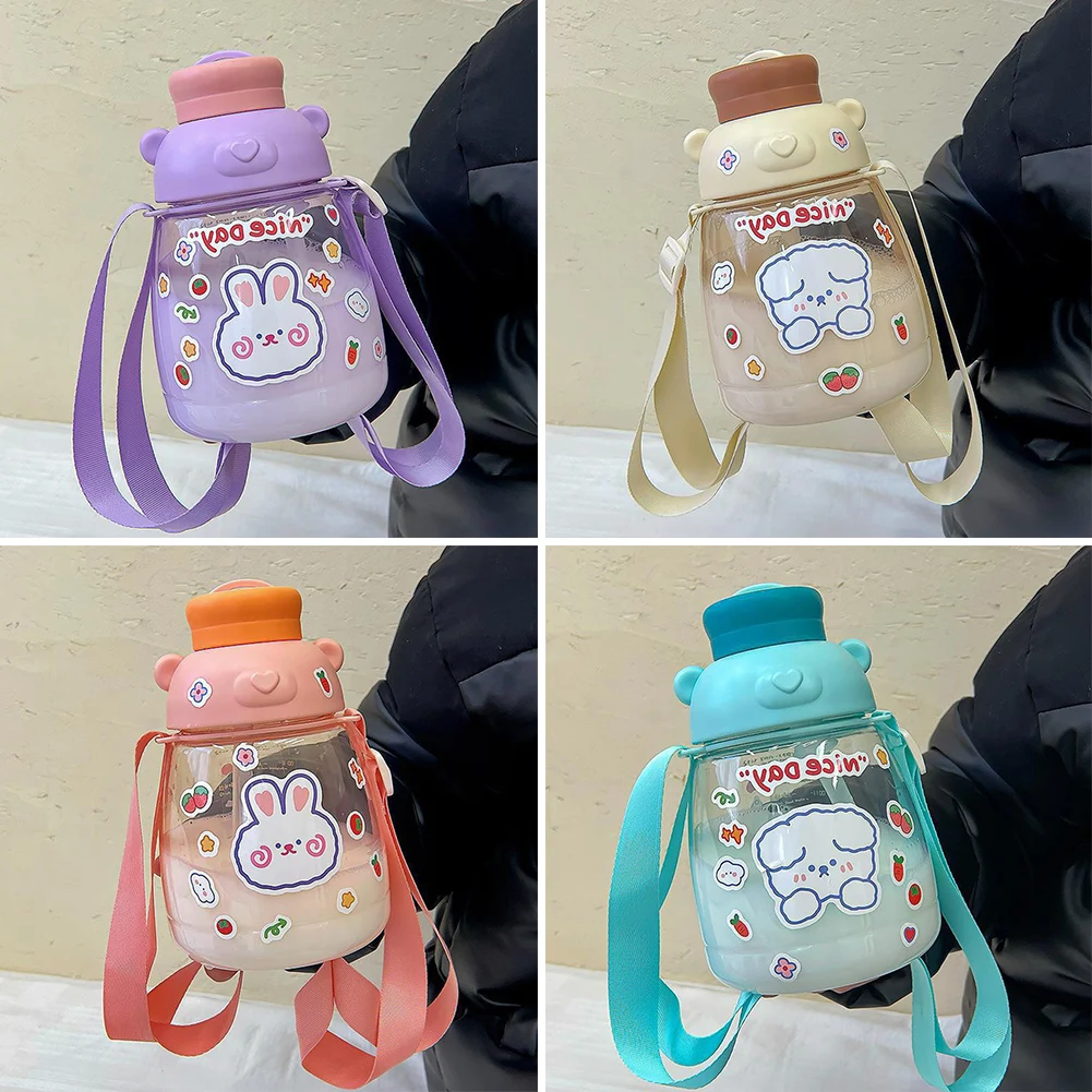 

1000ML Cartoon Water Bottle with Straw Portable Leakproof Drinking Cup for Child Water Cup Durable Large Capacity Great Gift