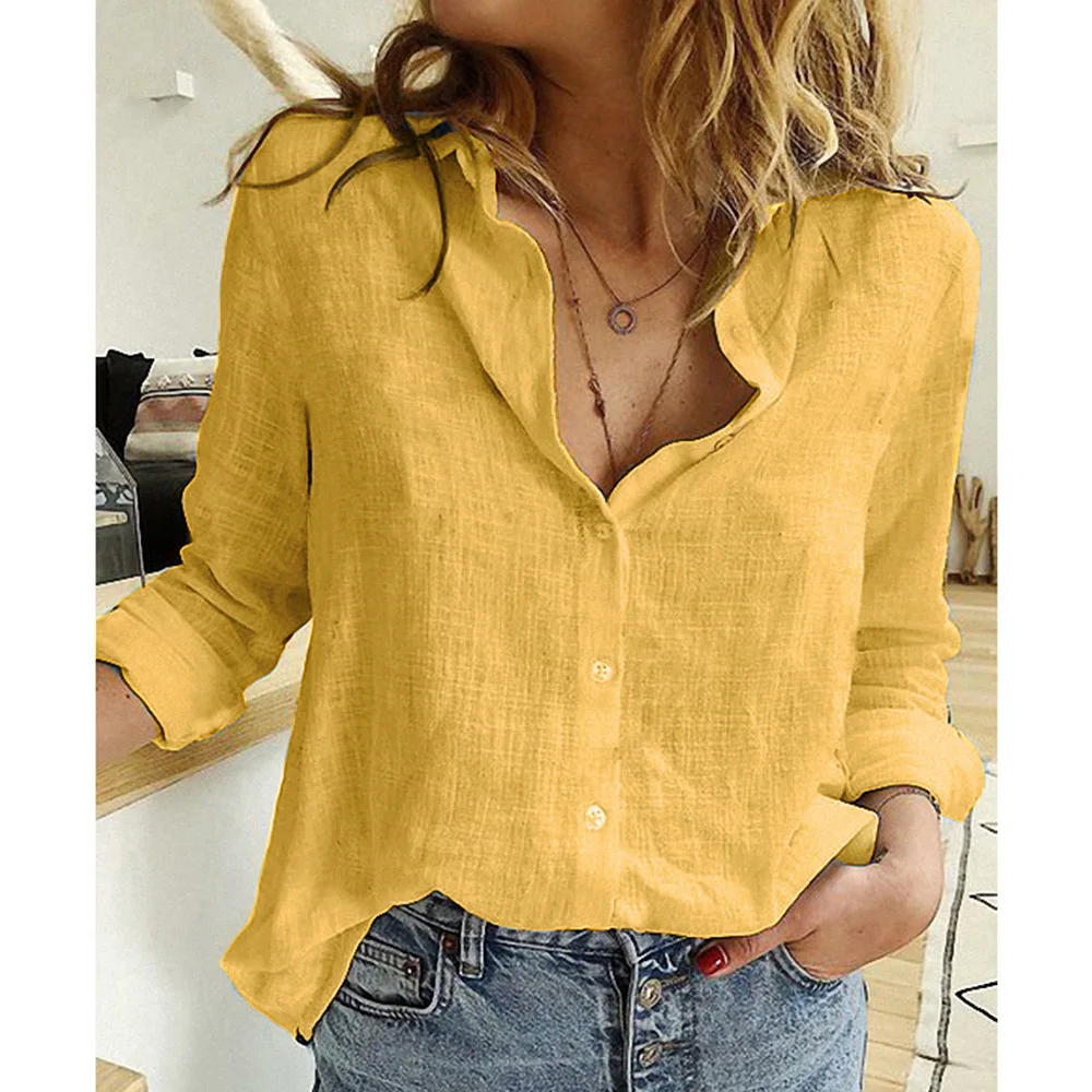Leisure White Yellow Shirts Button Lapel Cardigan Top Lady Loose Long Sleeve Oversized Shirt Womens Blouses spring Blusas Mujer