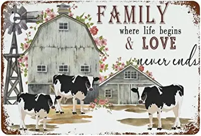 

Family Where Life Begins And Love Never Ends Tin Sign, Farmhouse Animals, Farm Cow Tin Tin Sign Vintage Metal Pub Club