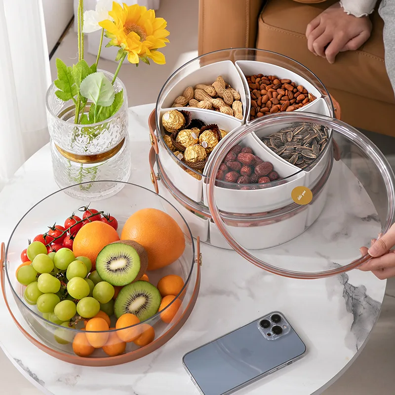 

Light Luxury Candy Snack Tray Serving Dish Living Room Fruit Nuts Storage Box Plate with Lid Portable Sealed Food Container Case