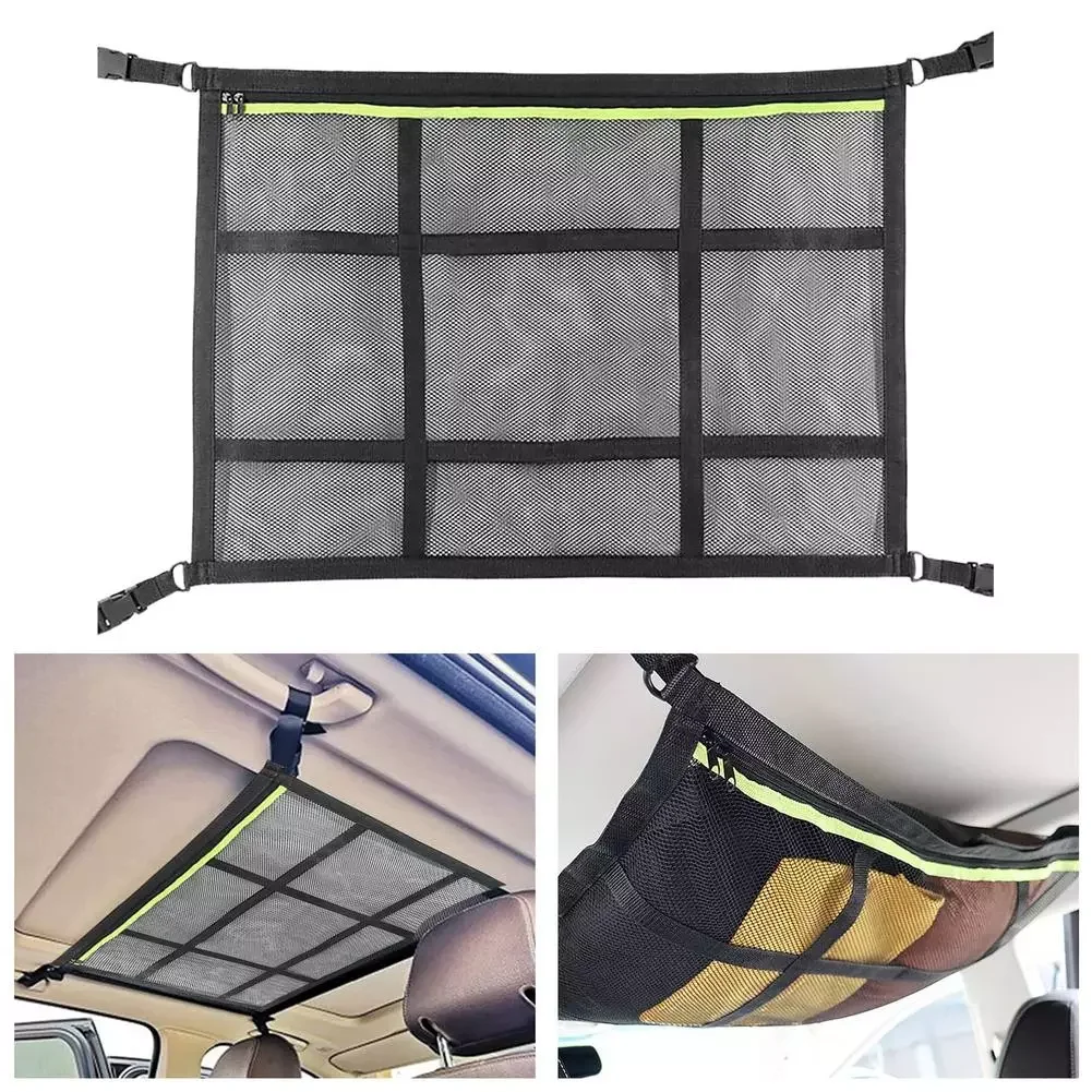 

Ceiling Storage Net Vehicle Ceiling Storage Net Pocket Roof Interior Cargo Net Bag Automobile Portable Trunk Storage Pouch