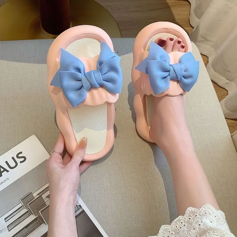 Slippers Women Men Shoes Thick Platform Women'S Home Slippers Soft Sole Cute Bow Ladies Flip Flops Zapatillas Chaussons