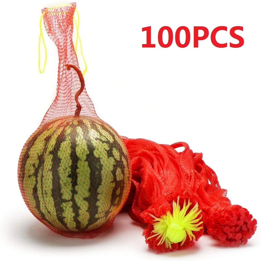 100PCS Hanging Watermelon Grow Net Bags Reusable Cantaloupes Mesh Net Garden Cucumbers Growing Storage Net Bags for Vegetable