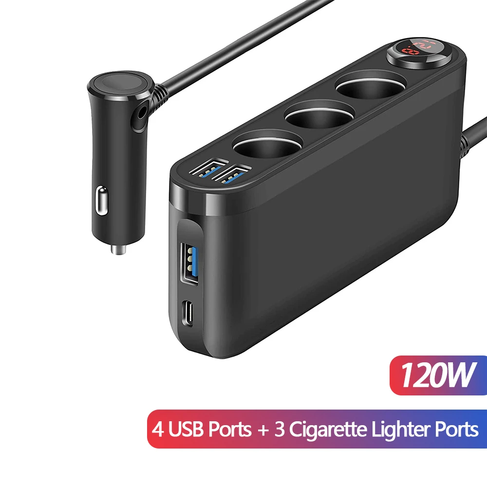 

USB-разветвитель, 120 Вт, QC3.0, 4 порта, с вольтметром