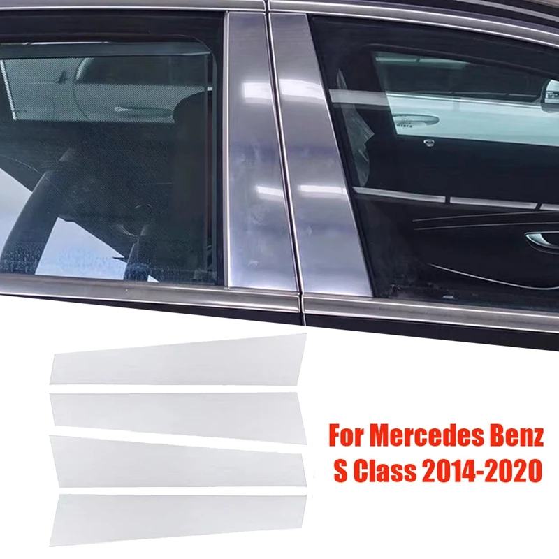 

4Pcs Chrome Door Window B Pillar Bright Strip For Mercedes Benz S Class 2014-2020 Parts Exterior Window Center Post Trim Panel