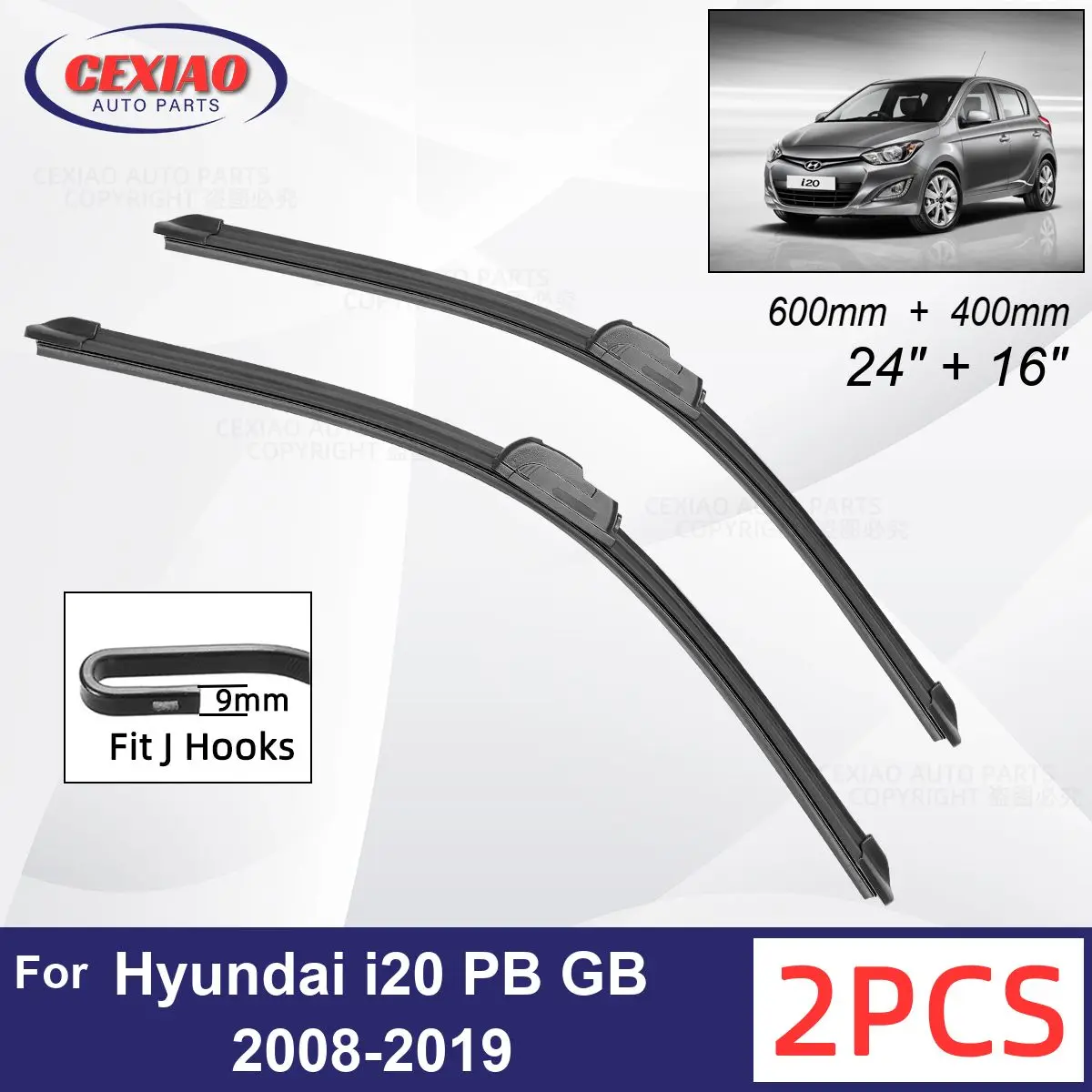 

Car Wiper For Hyundai i20 PB GB 2008-2019 Front Wiper Blades Soft Rubber Windscreen Wipers Auto Windshield 24"+16" 600mm + 400mm