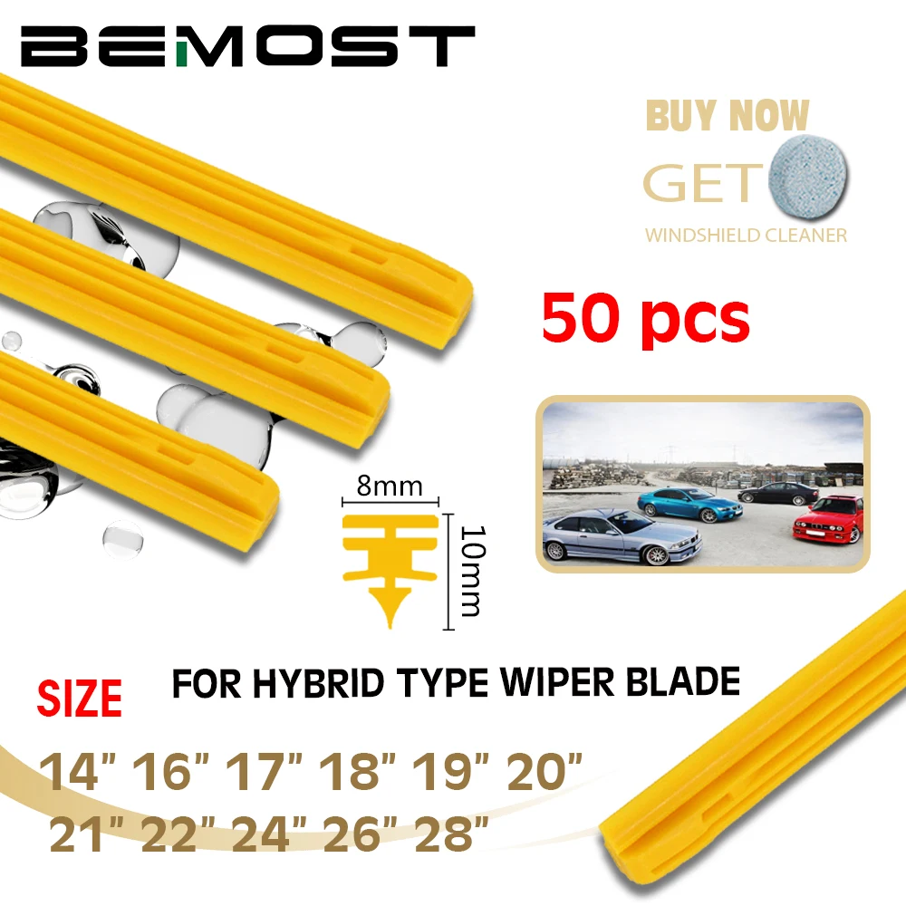 

50 pcs Car Windscreen Wiper Blade Insert yellow silica gel Strip (Refill) 8mm 14"16"17"18"19"20"21"22"24"26"28" Car Accessories