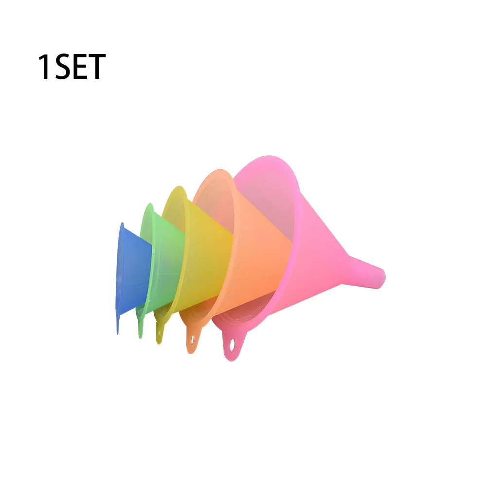 

Dispensing Reusable Cooking Bright Colors 5 Sizes Funnel Set Portable Lab Flask Cone Kitchen Tools For Oil Liquid Transferring