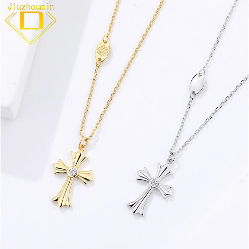 

New Fashion In Europe And The United States S925 Silver Personalized Zirconia Cross Necklace Women's Collarbone Chain