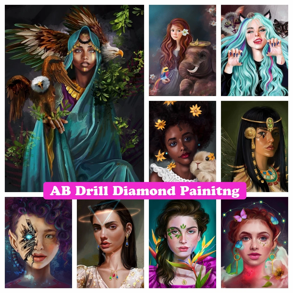 

Cartoon Girl Animal DIY AB Drills Diamond Painting Cross Stitch Embroidery Fantasy Art Mosaic Rhinestone Hobby Craft Home Decor
