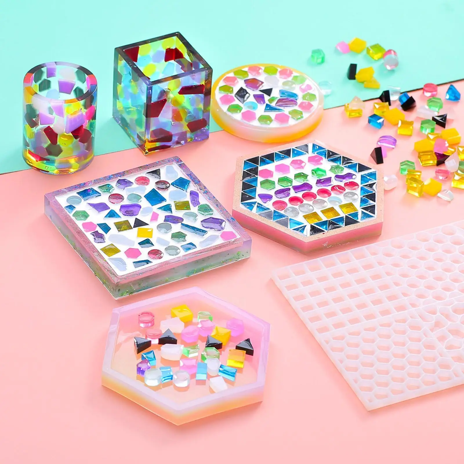 

1pc Silicone Molds Mosaic Pattern For Epoxy Resin Casting Coasters Home Decoration Sub-masaike S Crafts H0v9