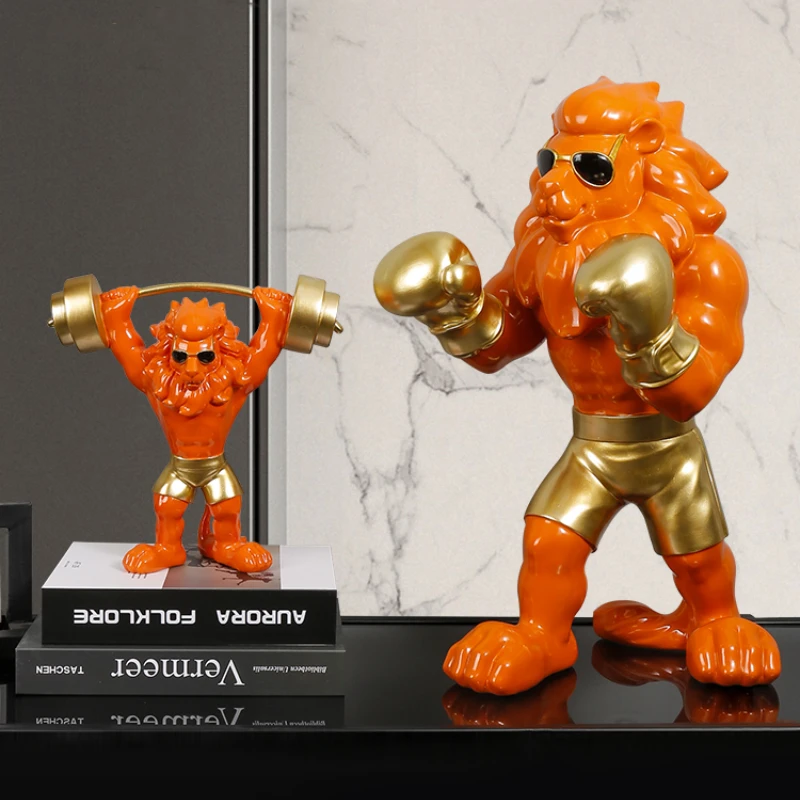 

Statue Boxing Bodybuilding Lion Figurine for Indoor Modern Resin Animal Fitness Figurines Home Decoration Accessories Home Decor
