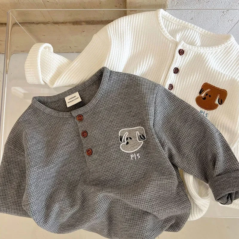 

Children's baby kids girls sweaters spring autumn new boys embroidered children's animation long sleeve T-shirts tops P4 645