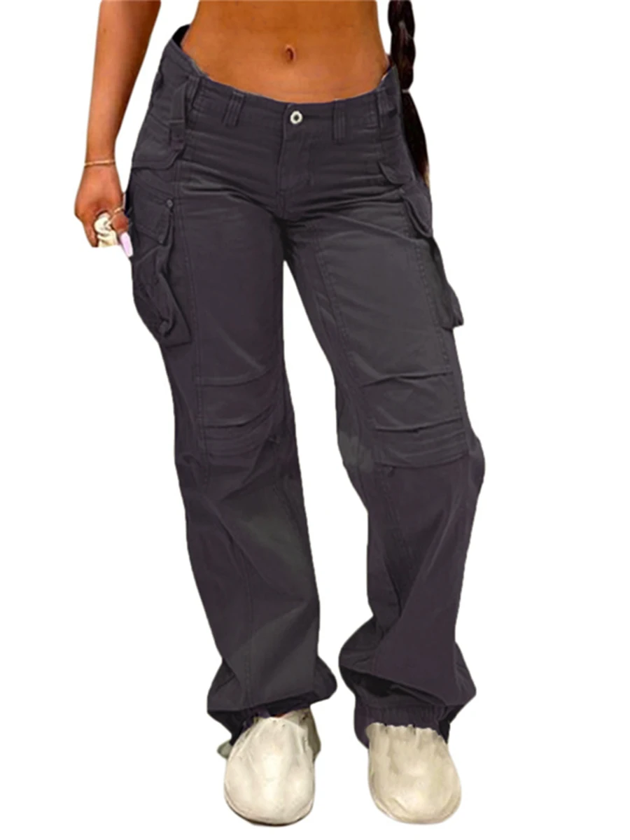 

Брюки-карго женские с карманами, прямые Свободные тренировочные штаны с заниженной талией, повседневные Джоггеры в стиле хиппи/панк